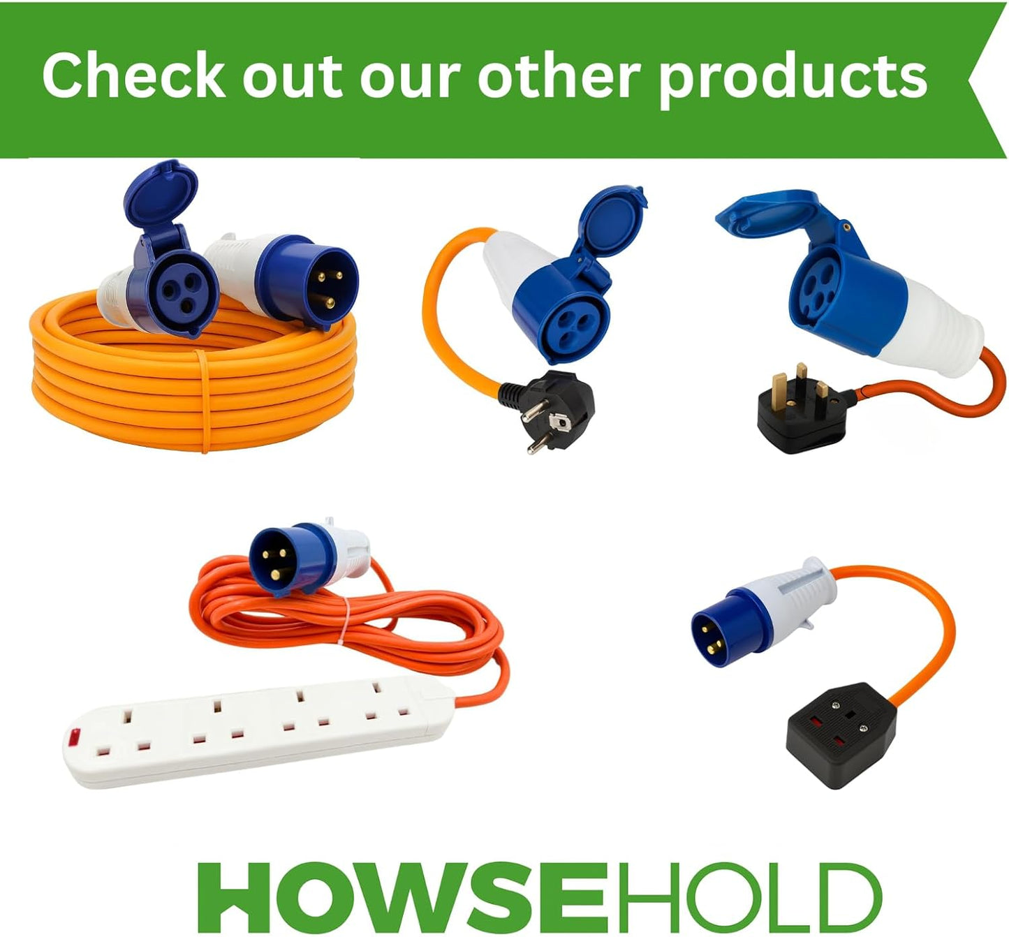 HowseHold European Hook Up Adapter 16 amp to 230v, 3 Pin to EU plug for camping Caravan Motorhome Mains to EU Plug