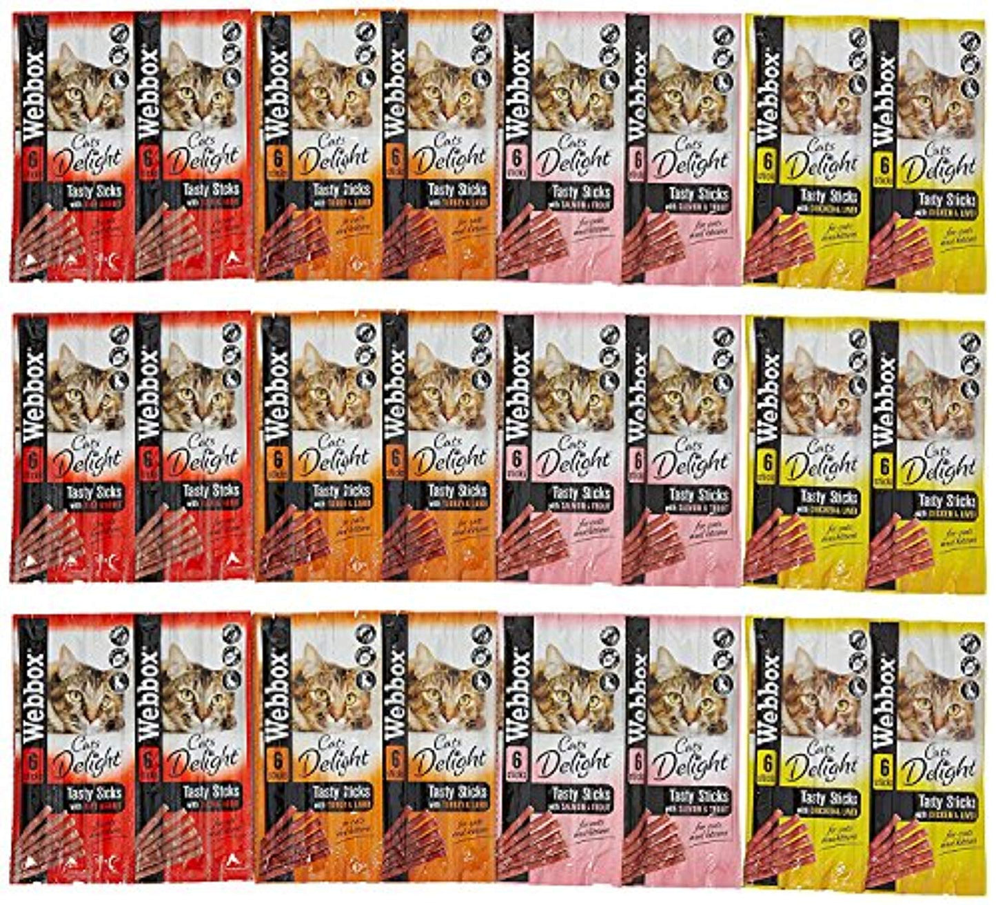 Webbox Cats Delight Tasty Sticks Chews Treats Variety Pack 4 x 6 (24 Sticks)