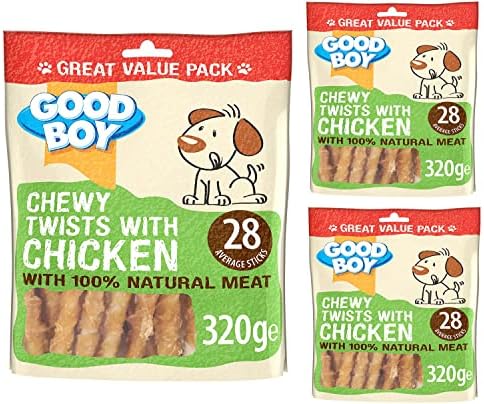 Chewy Twists with Chicken for Dogs - Bundle of 3 320g Good Boy Natural Chicken Breast Meat Treats