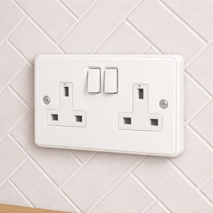 2-Gang 10mm White Double Socket Spacer (Pack of 3) Wall Box Extender for Tiled or Panelled Surfaces