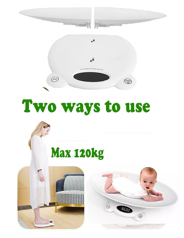 Digital Baby Scales - Baby to Adult Weighing Scales Up to 120kg Safe Curved Platform Measures KG / lb / Stone with Tare Function