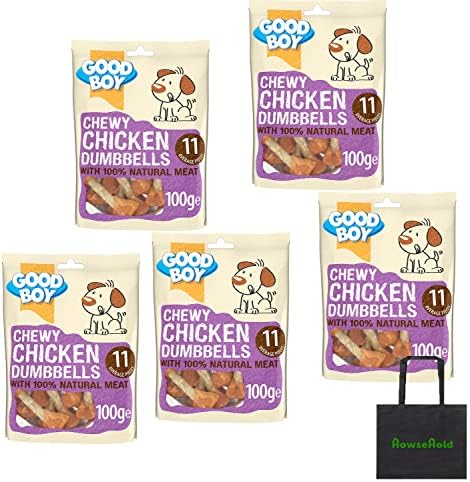 Chewy Chicken Dumbbells for Dogs - Bundle of 5 100g Good Boy Natural Chicken Treats Low Fat Treats for Dogs Puppies