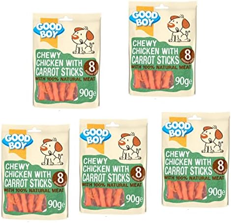 Chewy Chicken with Carrot Sticks - Bundle of 5 90g Good Boy Natural Chicken Breast Treats for Dogs