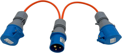 16 Amp Splitter Electric Cable – Male to Female 2 Way Splitter Caravan Hook Up Adapter for Camping, Caravans, Motorhomes, Catering Trailers and Generators 3 Pin Plug