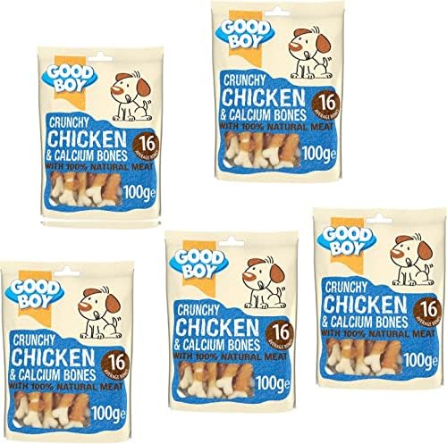 Crunchy Chicken and Caclium Bones for Dogs - Bundle of 5 100g Good Boy Natural Chicken Treats Low Fat Treats for Dogs Puppies