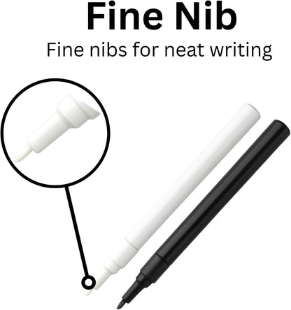 HowseHold Laundry Marker Pens (Pack of 2) Black and White Fabric Permanent Markers for Clothes, School Uniform Dark and Light Farbics Fine Nibs