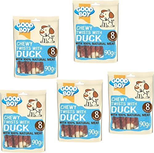 Chewy Twists with Duck for Dogs - Bundle of 5 90g Good Boy Natural Duck Treats Low Fat Treats for Dogs Puppies