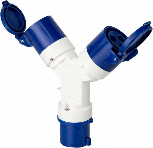 16A Caravan Hook Up Splitter Cable, 2 Way Electric Adapter for Caravan, Motorhome & Campervan, 16 Amp Camping Mains Power Splitter for Campsite Connection