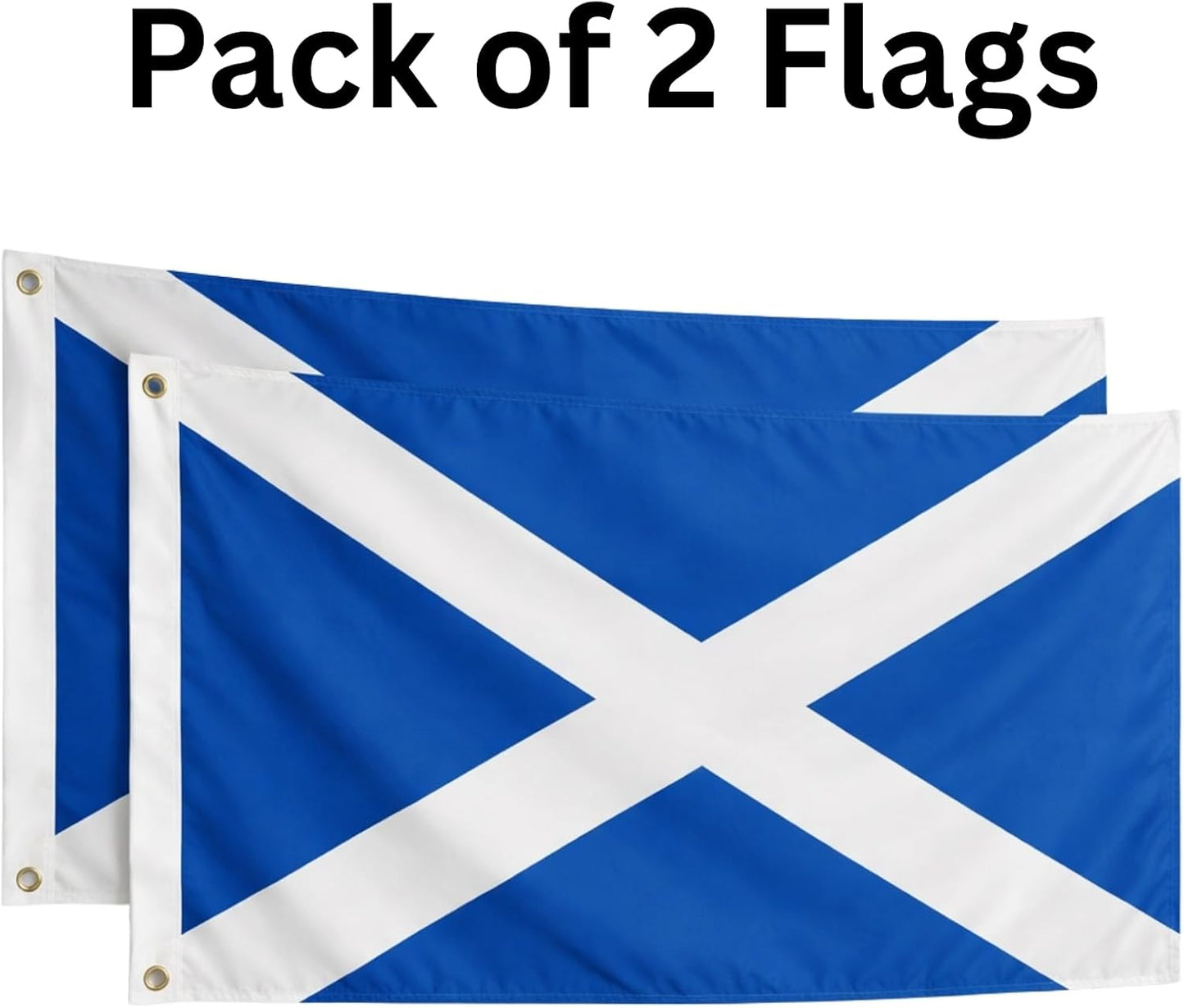 SCOTLAND Flag (Pack of 2) Scottish Saltire Flags 5ft x 3ft with Brass Eyelets, Large Scottish Flags for Football Rugby, Burns Night, St Andrew’s Day, Six Nations, Festivals, Parties, Home & Garden