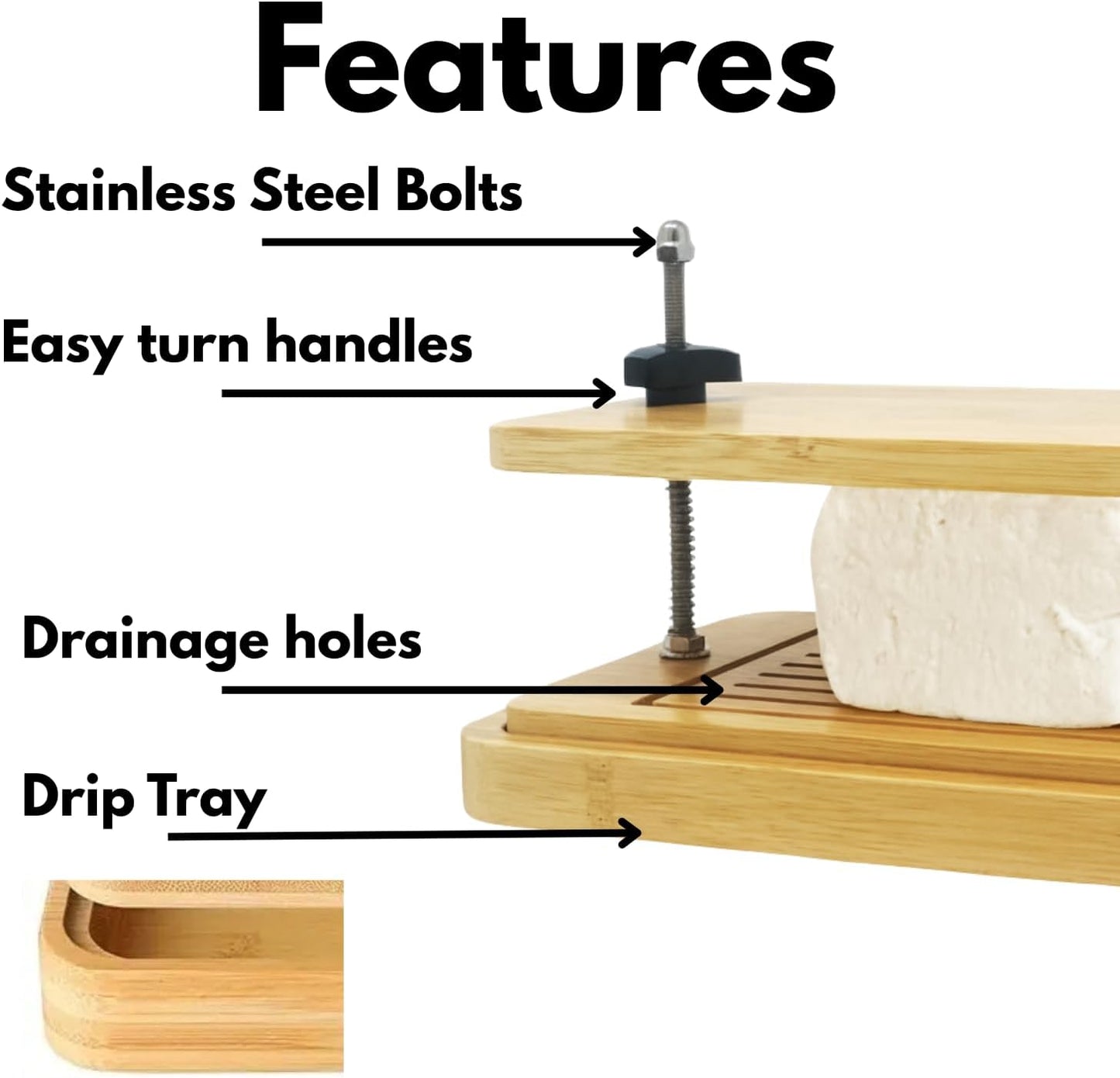 Bamboo Tofu Press with Drainage Tray & Adjustable Screws – Vegan Kitchen Gadget for Firm Tofu, Plant-Based Cooking, Flavor & Texture