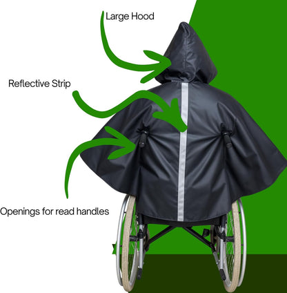 Waterproof Rain Poncho for Wheelchairs and Mobility Scooters - Protection from Rain and Wind Unisex, Lightweight One Size Fits All Hooded Rain Cape Wheelchair Accessories