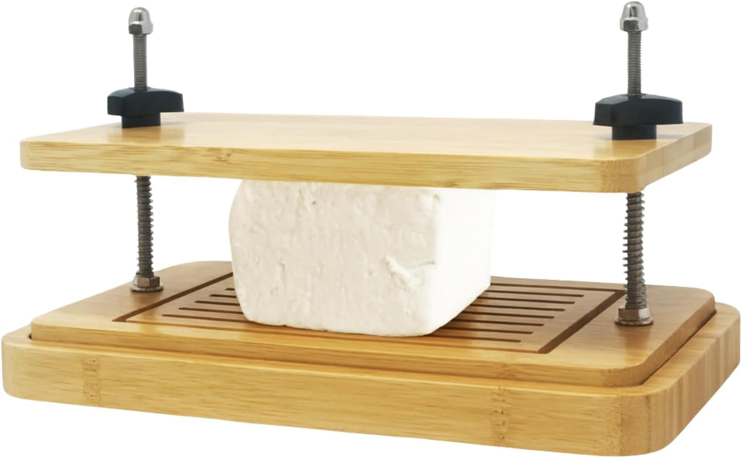 Bamboo Tofu Press with Drainage Tray & Adjustable Screws – Vegan Kitchen Gadget for Firm Tofu, Plant-Based Cooking, Flavor & Texture