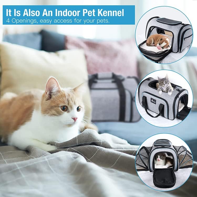 Expandable Pet Carrier for Cat, Kittens, Puppy extendable cat carrier - Travel Friendly with fleece bed