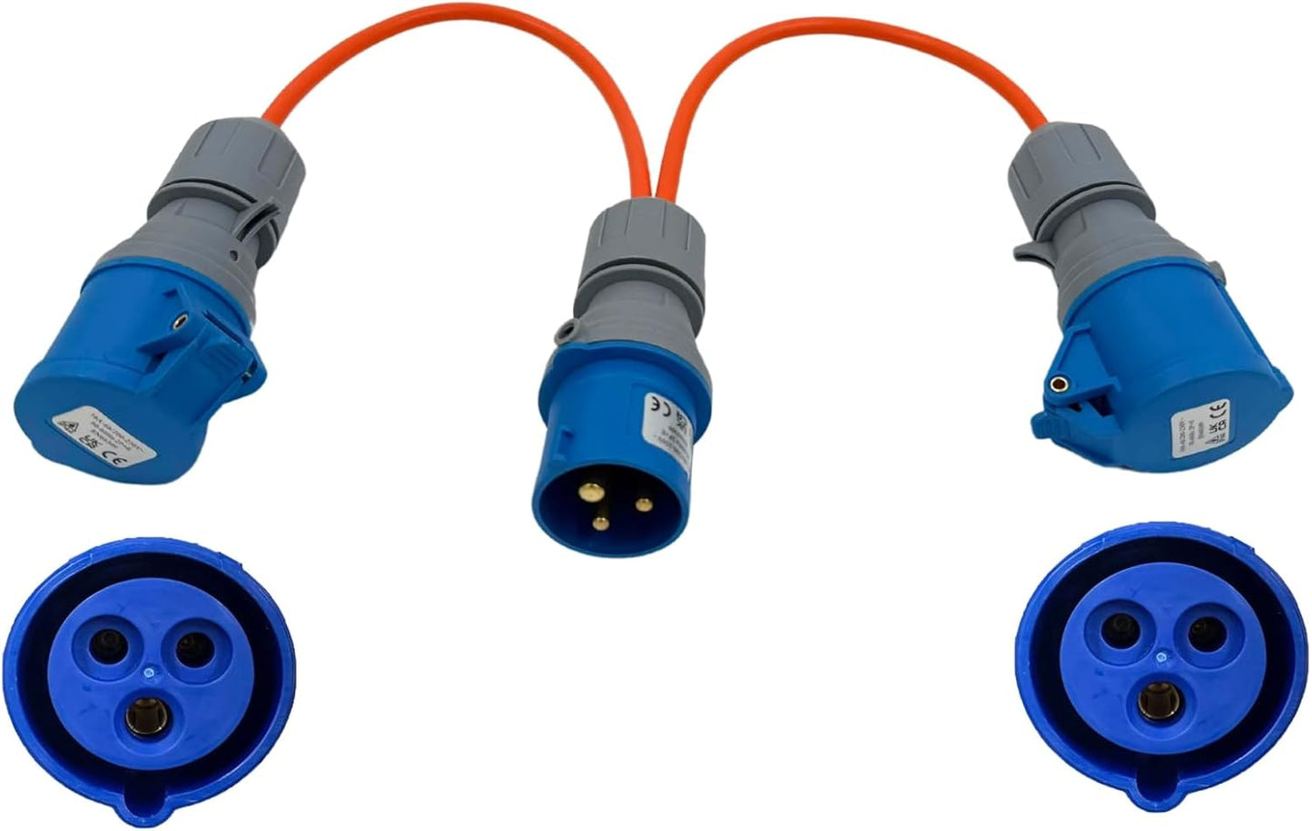 16 Amp Splitter Electric Cable – Male to Female 2 Way Splitter Caravan Hook Up Adapter for Camping, Caravans, Motorhomes, Catering Trailers and Generators 3 Pin Plug