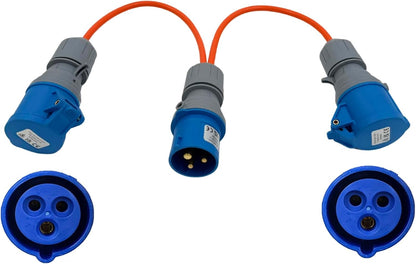 16 Amp Splitter Electric Cable – Male to Female 2 Way Splitter Caravan Hook Up Adapter for Camping, Caravans, Motorhomes, Catering Trailers and Generators 3 Pin Plug