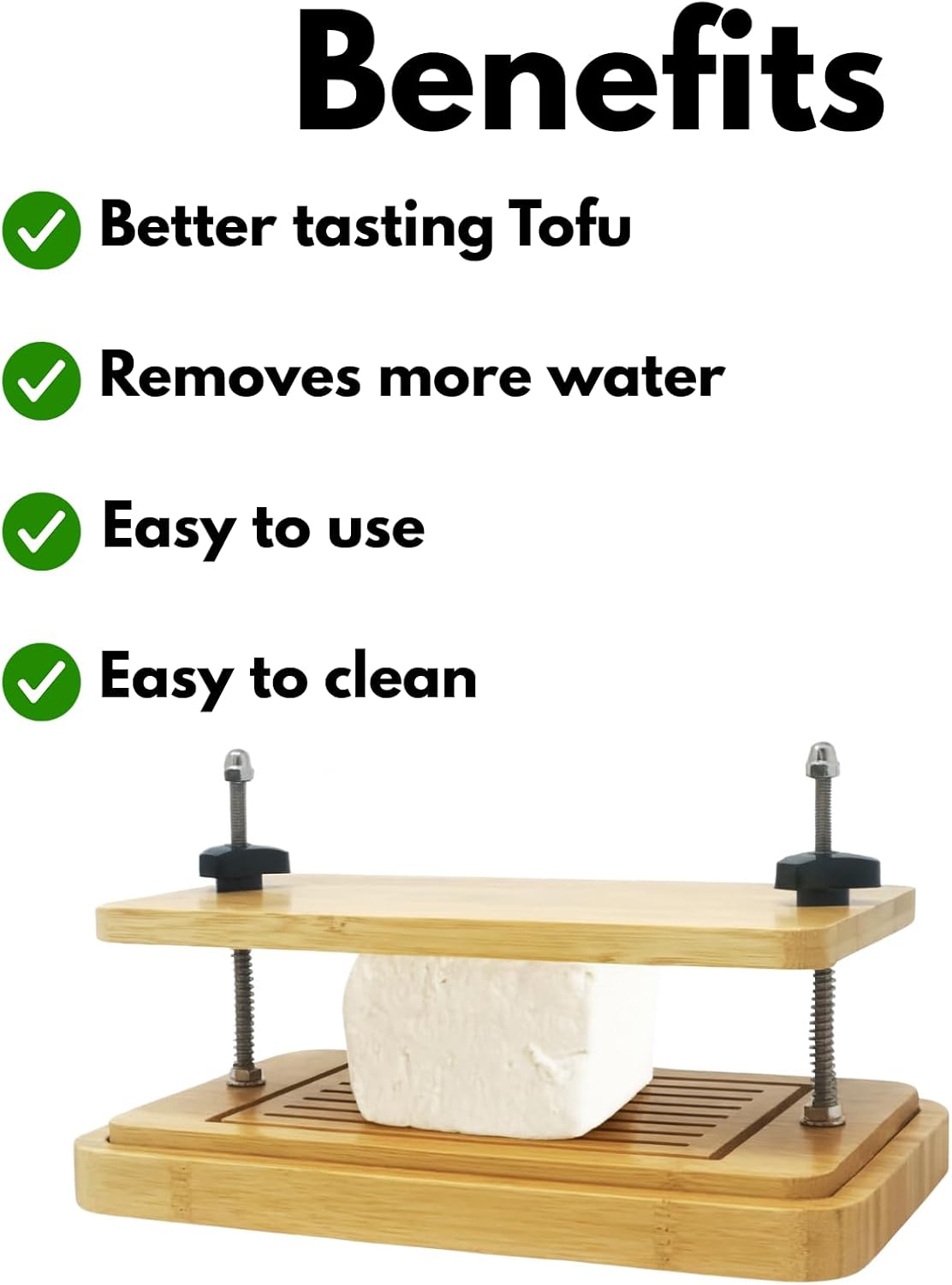 Bamboo Tofu Press with Drainage Tray & Adjustable Screws – Vegan Kitchen Gadget for Firm Tofu, Plant-Based Cooking, Flavor & Texture