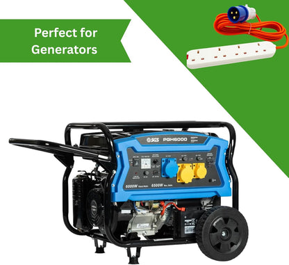 16A to 13A Extension Lead 5 Metres – Camping Electric Hook Up Cable with UK 3-Pin Plug Sockets – 240V Mains Lead for Caravans, Motorhomes, Catering Trailers & Generators – 3-Pin Blue Plug