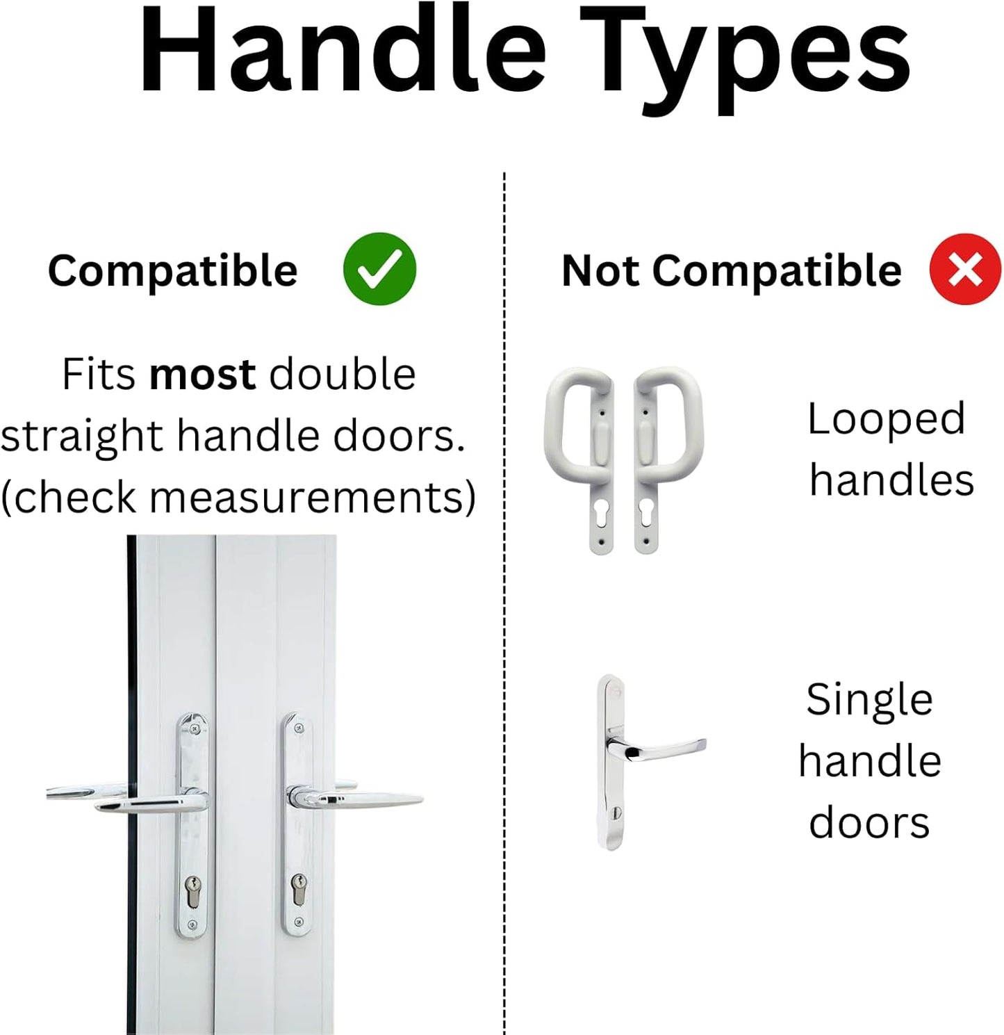 Patio Door Security Lock Fit for Double French Doors & Conservatory Doors, Reinforced Steel Handle Lock Bar for Horizontal Handles
