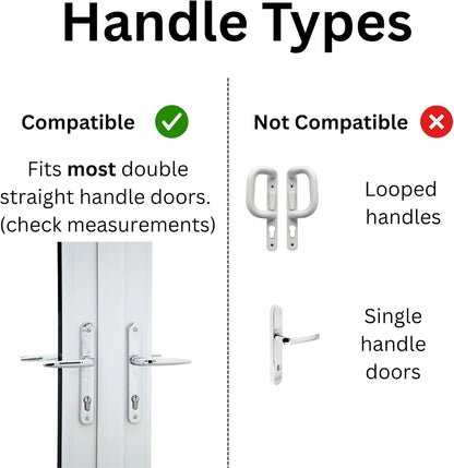 Patio Door Security Lock Fit for Double French Doors & Conservatory Doors, Reinforced Steel Handle Lock Bar for Horizontal Handles