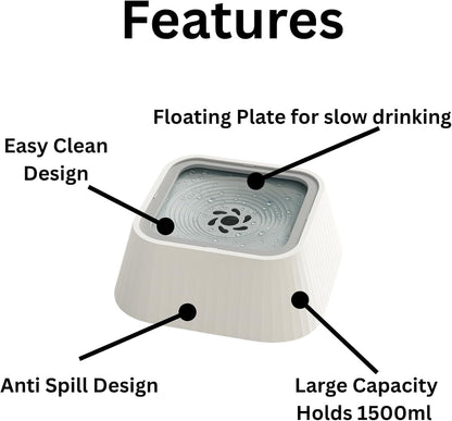 Slow Drinking Dog Water Bowl - Floating Lid To Prevent Choking and Vomiting No Spill Design for Messy Drinkers, Reduces Wet Floors, Ideal for Home and Travel