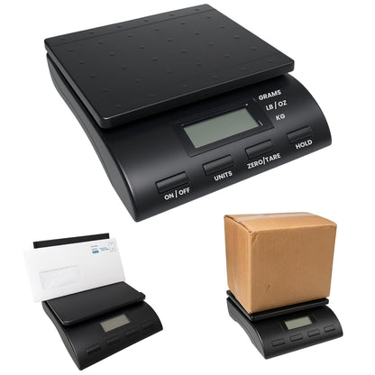 Digital Postal Scale, Electronic Weighing Scale with LCD Display, Multiple Units (Grams, Kilograms, Pounds, Ounces), Zero/Tare Function, Hold Feature, Up to 36 KG Capacity, Black
