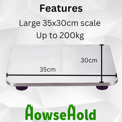 Large Digital Scale Up to 200kg 0.1kg increments Heavy Duty Commercial Scales Large Platform Stainless Steel Parcel Scales