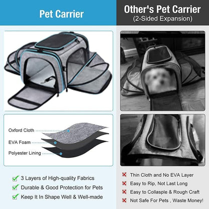 Expandable Pet Carrier for Cat, Kittens, Puppy extendable cat carrier - Travel Friendly with fleece bed