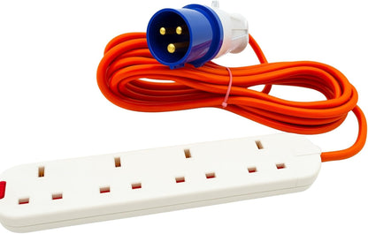 16A to 13A Extension Lead 5 Metres – Camping Electric Hook Up Cable with UK 3-Pin Plug Sockets – 240V Mains Lead for Caravans, Motorhomes, Catering Trailers & Generators – 3-Pin Blue Plug