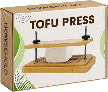 Bamboo Tofu Press with Drainage Tray & Adjustable Screws – Vegan Kitchen Gadget for Firm Tofu, Plant-Based Cooking, Flavor & Texture