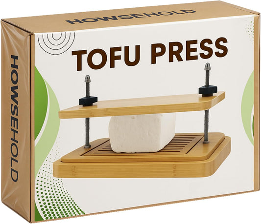 Bamboo Tofu Press with Drainage Tray & Adjustable Screws – Vegan Kitchen Gadget for Firm Tofu, Plant-Based Cooking, Flavor & Texture