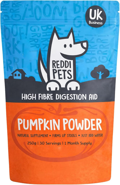 Pumpkin Powder for Dogs - 250g Pumpkin Puree High Fibre Digestive Supplement to Firm Up Stools, Support Gut Health & Sensitive Stomachs, Natural Food Topper,