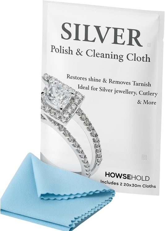 Silver Polishing Cloth (Pack of 2) Jewellery Cleaning and Polishing Cloths for Cleaning Silver, Gold and Platinum - Restores the Shine