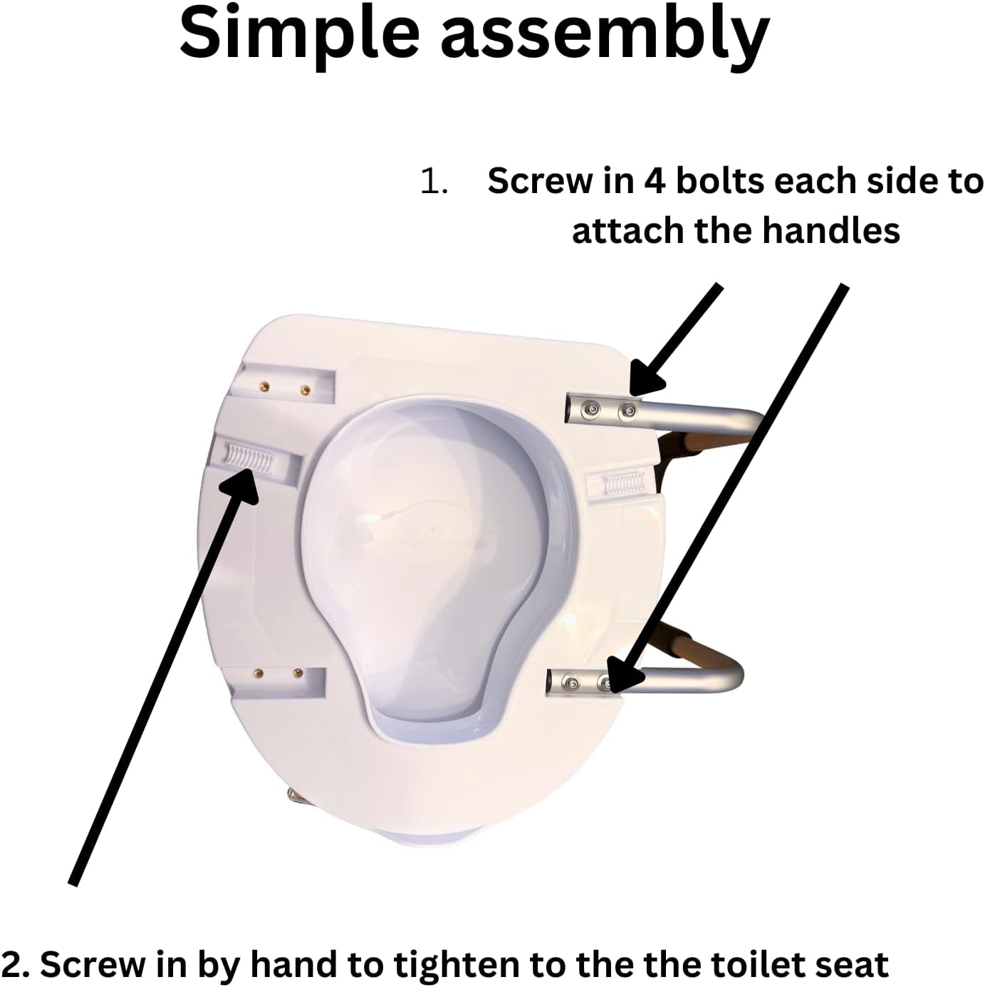 Raised Toilet Seat Riser with Handles Adds 4 Inches (10cm) Height, Foam Padded Arms, Tool-Free Installation, Easy Fit, Secure Mounting Ideal for Seniors & Recovery