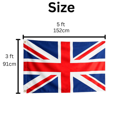 Union Jack Flags Britain UK Flag (PACK OF 2) 5ft x 3ft with Brass Eyelets British UK National Flag for Indoor & Outdoor Use, Parties Festivals Coronation Street Decorations Royal Celebrations,