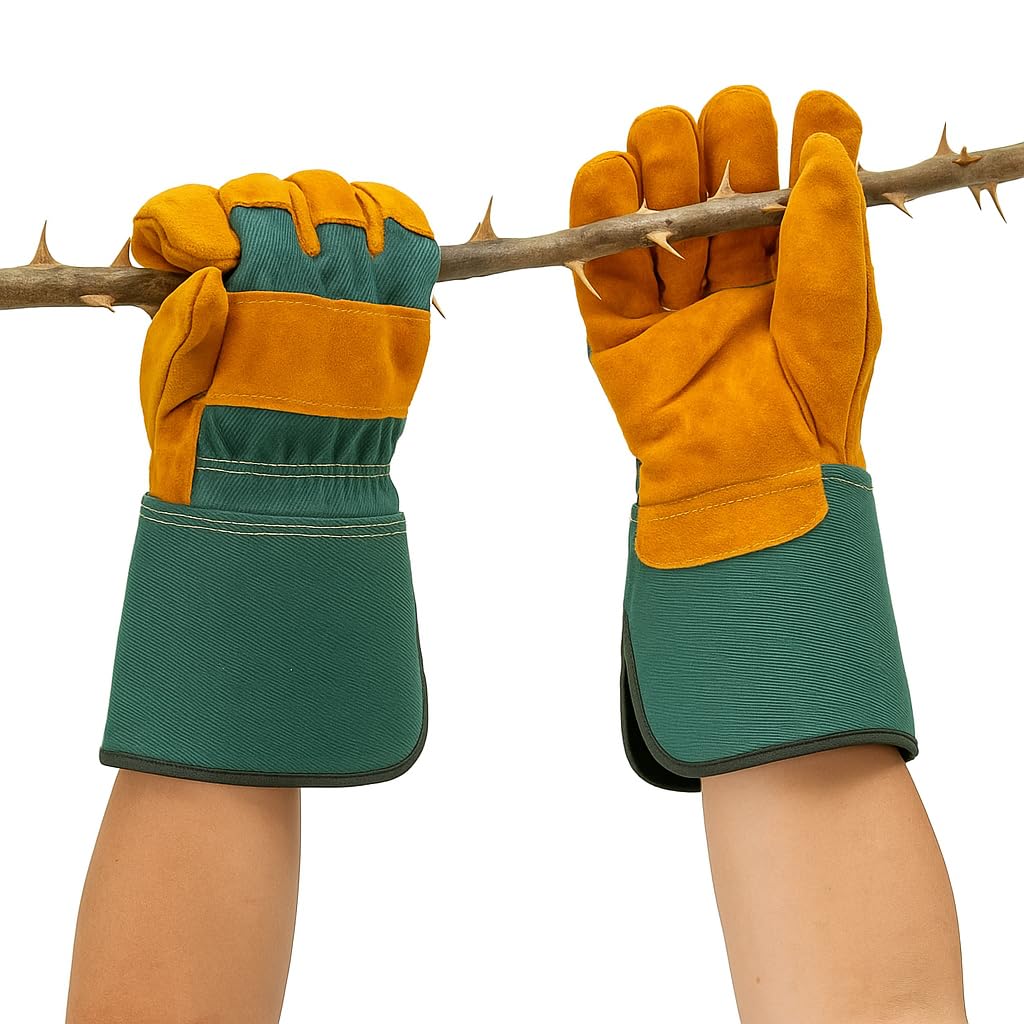 HowseHold Heavy Duty Leather Gardening Gloves Warm, Thorn Proof, Durable Work Gloves for Men & Women Ideal for Pruning, Landscaping, Farming, and Outdoor Jobs One Size Fits All