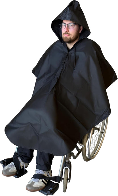 Waterproof Rain Poncho for Wheelchairs and Mobility Scooters - Protection from Rain and Wind Unisex, Lightweight One Size Fits All Hooded Rain Cape Wheelchair Accessories