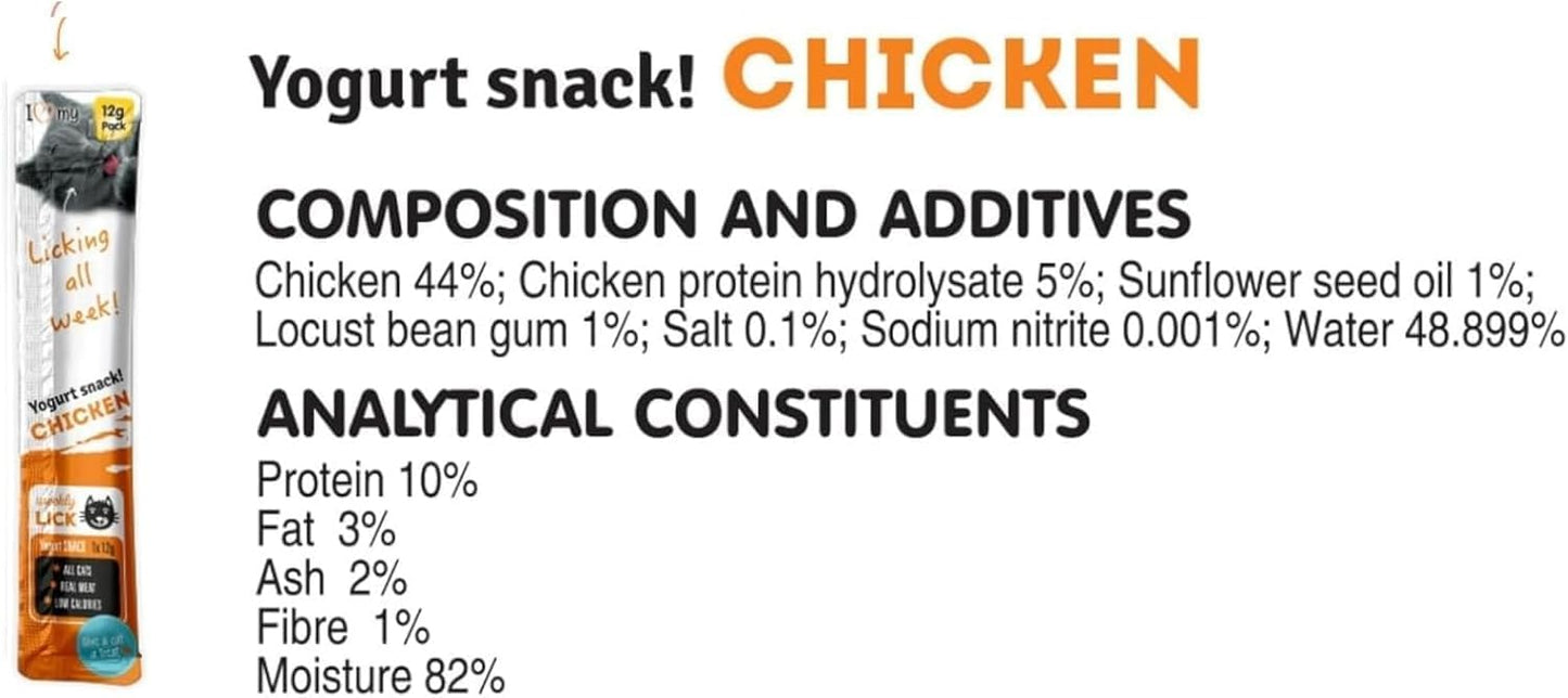 Cat Yoghurt Lickable Treats (25 Pack) Mixed Variety - Chicken, Salmon, Tuna & Shrimp – Creamy Cat Treats Made with Real Meat – 12g Each 4 Flavours