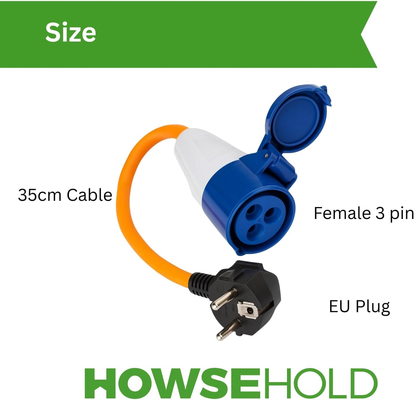HowseHold European Hook Up Adapter 16 amp to 230v, 3 Pin to EU plug for camping Caravan Motorhome Mains to EU Plug