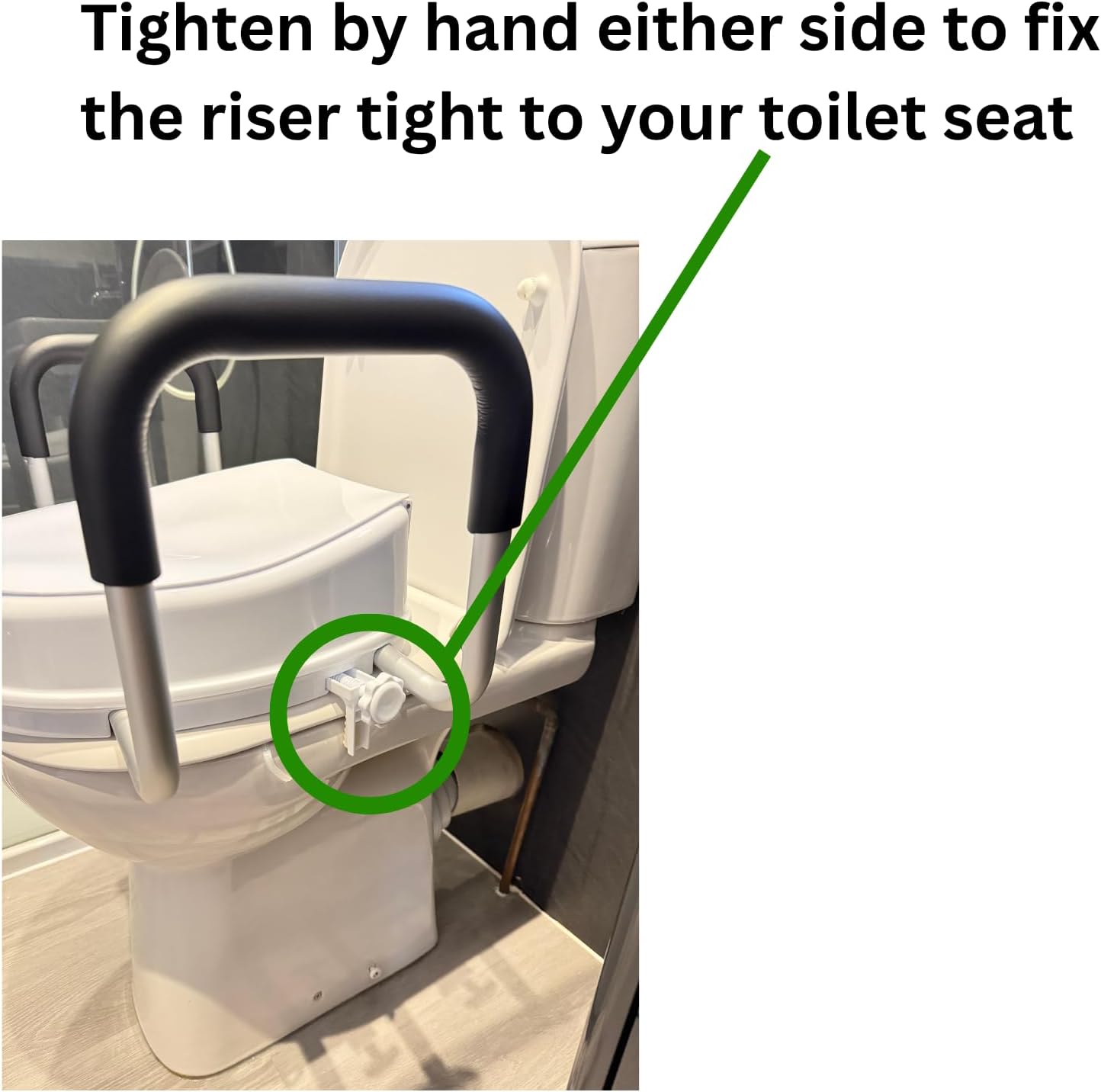 Raised Toilet Seat Riser with Handles Adds 4 Inches (10cm) Height, Foam Padded Arms, Tool-Free Installation, Easy Fit, Secure Mounting Ideal for Seniors & Recovery
