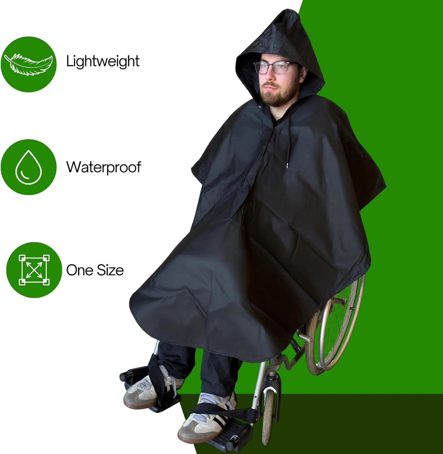 Waterproof Rain Poncho for Wheelchairs and Mobility Scooters - Protection from Rain and Wind Unisex, Lightweight One Size Fits All Hooded Rain Cape Wheelchair Accessories