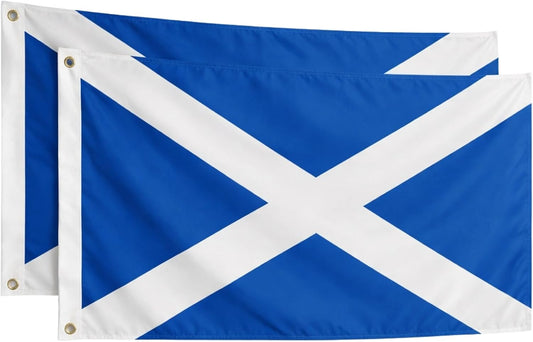 SCOTLAND Flag (Pack of 2) Scottish Saltire Flags 5ft x 3ft with Brass Eyelets, Large Scottish Flags for Football Rugby, Burns Night, St Andrew’s Day, Six Nations, Festivals, Parties, Home & Garden