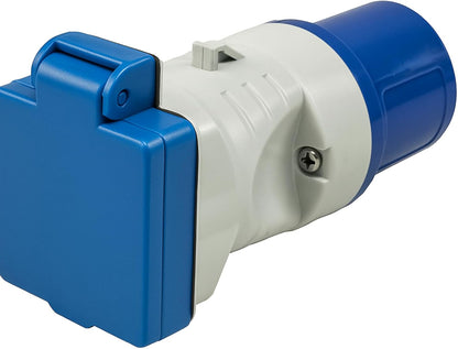 16A to 13A Plug Adapter with Hinged Cover – 3 Pin to UK Socket Camping Electric Hook Up for Caravans, Motorhomes, Catering Trailers & Generators