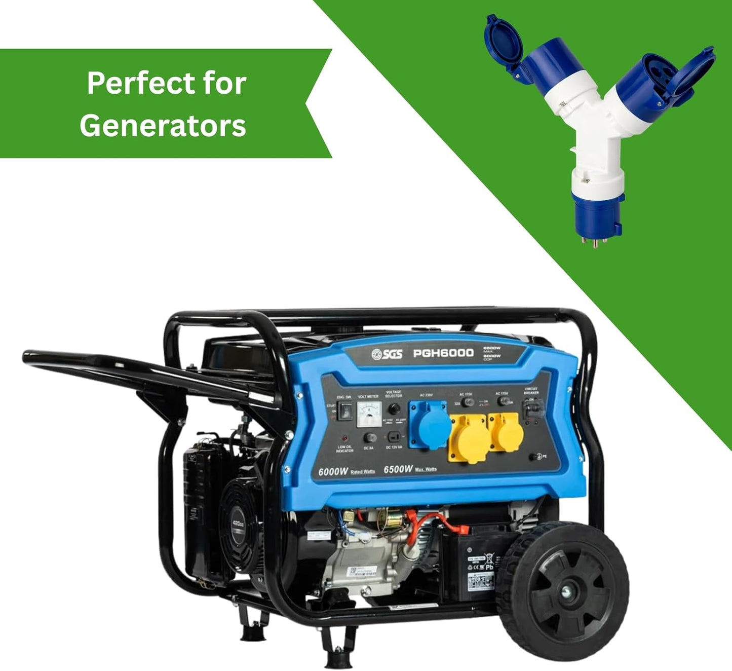 16A Caravan Hook Up Splitter Cable, 2 Way Electric Adapter for Caravan, Motorhome & Campervan, 16 Amp Camping Mains Power Splitter for Campsite Connection