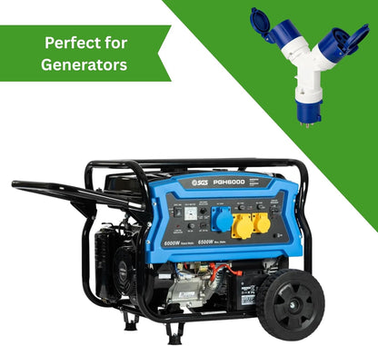 16A Caravan Hook Up Splitter Cable, 2 Way Electric Adapter for Caravan, Motorhome & Campervan, 16 Amp Camping Mains Power Splitter for Campsite Connection