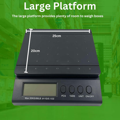 Digital Postal Scale 30KG Scales Large Platform for Parcels and Large Letters Perfect for Small Businesses Unit, Tare and Pieces Functions UK Plug