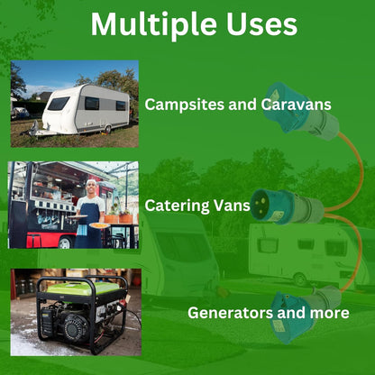 16 Amp Splitter Electric Cable – Male to Female 2 Way Splitter Caravan Hook Up Adapter for Camping, Caravans, Motorhomes, Catering Trailers and Generators 3 Pin Plug