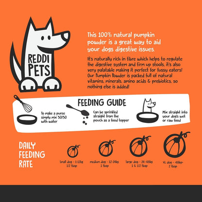Pumpkin Powder for Dogs - 250g Pumpkin Puree High Fibre Digestive Supplement to Firm Up Stools, Support Gut Health & Sensitive Stomachs, Natural Food Topper,