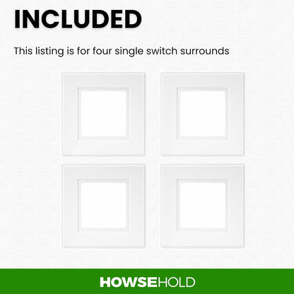 Light Switch Surround Cover Plate, White Finger Plates for Single Switches and 1-Gang Sockets, Pack of 4