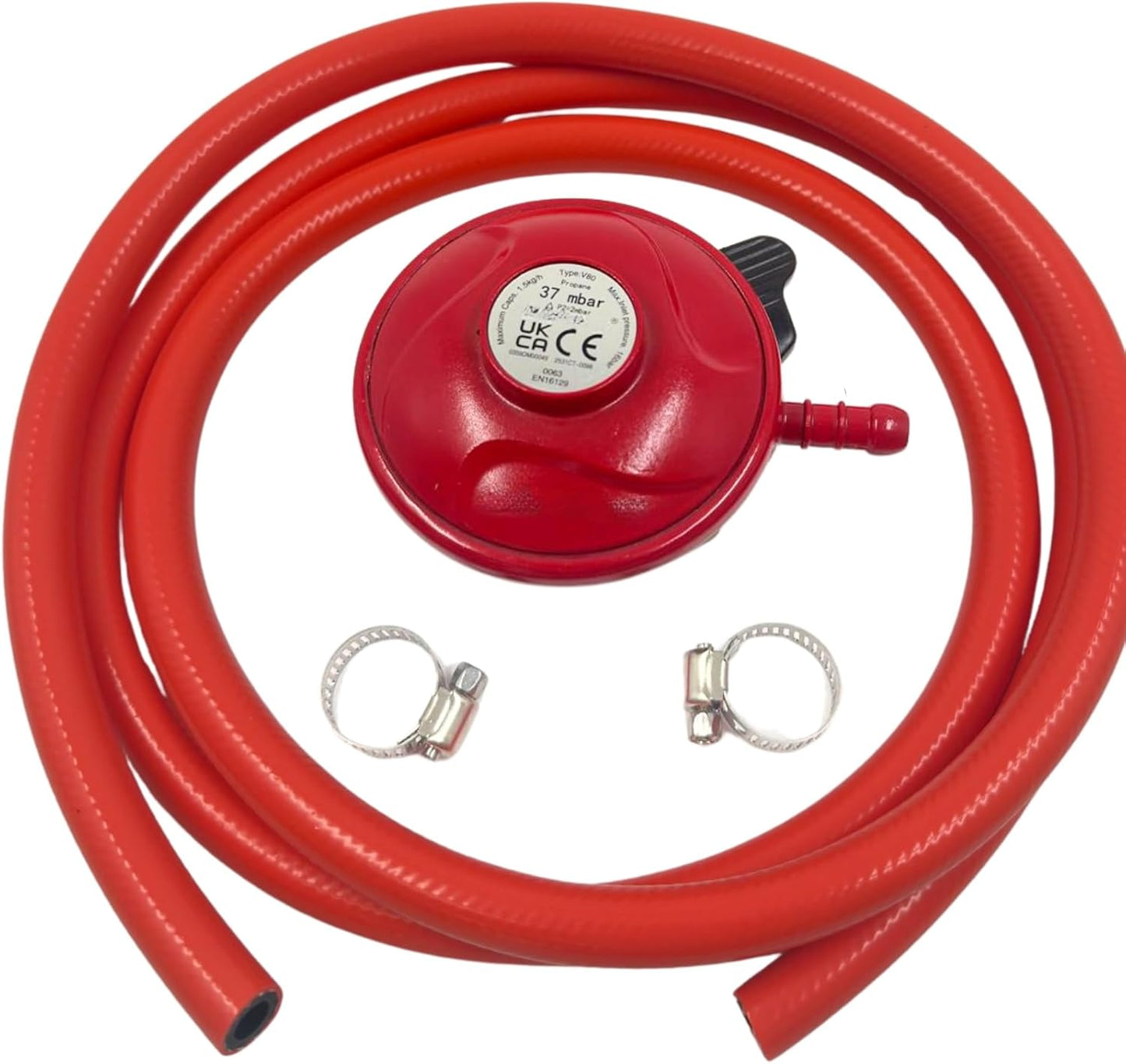 Patio Gas & BBQ Regulator Kit 27mm Clip On with 2m Hose and Clips Low Pressure BBQ Gas Regulator for Propane Cylinders Quick Release LPG Regulator for Barbecues