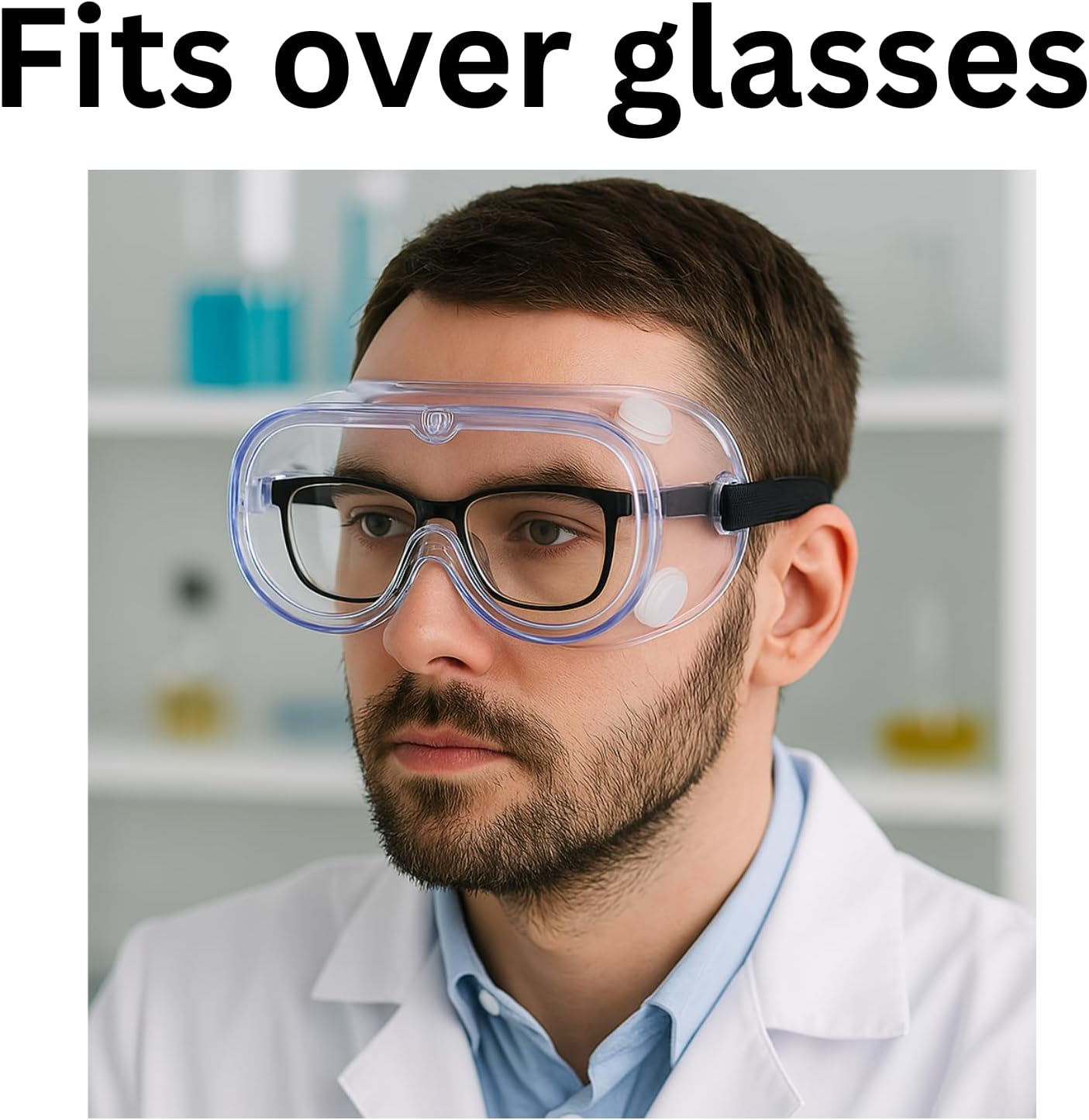 HowseHold Safety Goggles (Pack of 8) Anti Fog Protective Safety Glasses Chemical Splash Resistant Clear Eye Protection for Home Lab Workplace Comfortable Strap
